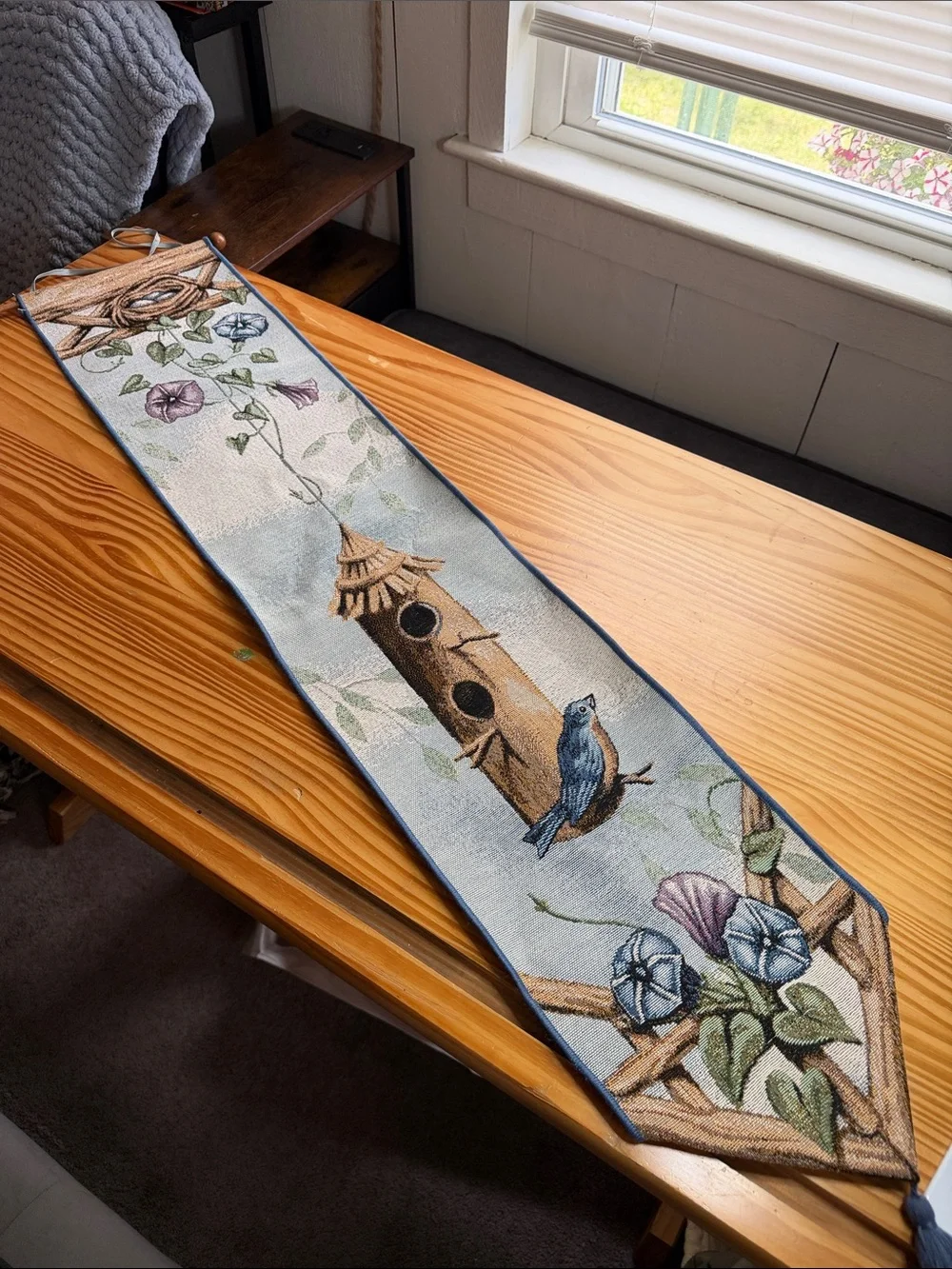 Vtg Manual Woodworkers Nesting Place Tapestry Bell Pull Wall Hanging